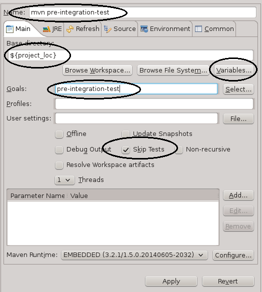 Edit Configuration Panel Options: Main