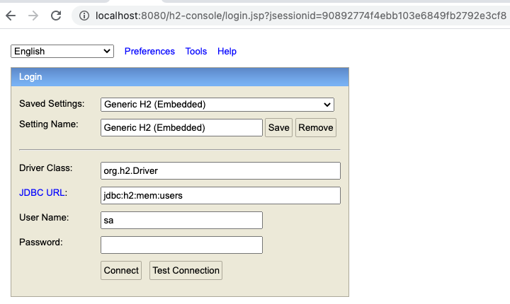 rdbms h2 connect