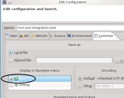 Edit Configuration Panel Options: Common